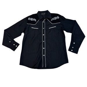Meztizos Western Black Embroidered Cowboy Rodeo Long Sleeve Snap Button Shirt XL